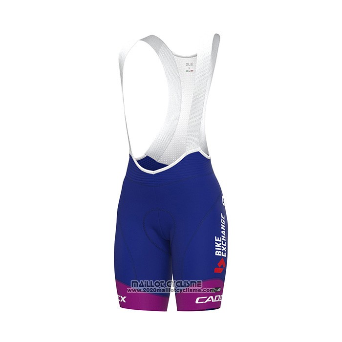 2022 Maillot Cyclisme Femme Bike Exchange Bleu Violet Manches Courtes et Cuissard